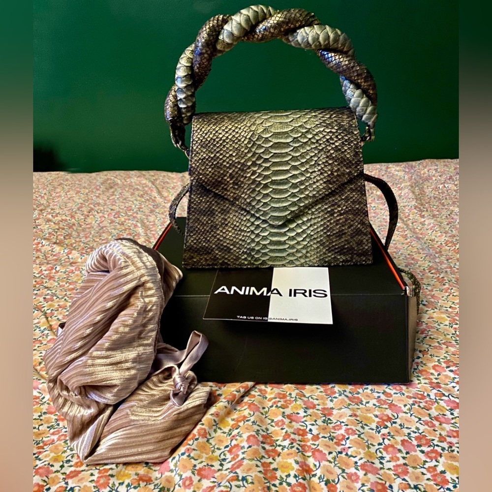 Anima Iris Croc-Embossed Leather Top Handle Bag With Strap